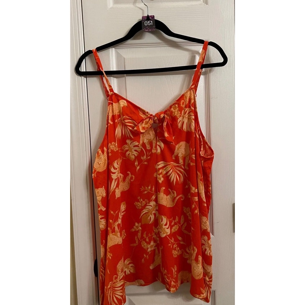 Torrid Orange Tropical Leopard Floral Tie Front Cami Tank Top Size 3X